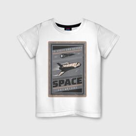 Детская футболка хлопок с принтом Космическое приключение в Кировске, 100% хлопок | круглый вырез горловины, полуприлегающий силуэт, длина до линии бедер | Тематика изображения на принте: ship | астероид | галактика | иллюстрация | космический корабль