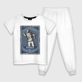 Детская пижама хлопок с принтом First In Space в Кировске, 100% хлопок |  брюки и футболка прямого кроя, без карманов, на брюках мягкая резинка на поясе и по низу штанин
 | Тематика изображения на принте: art | first | астронавт | галактика | иллюстрация