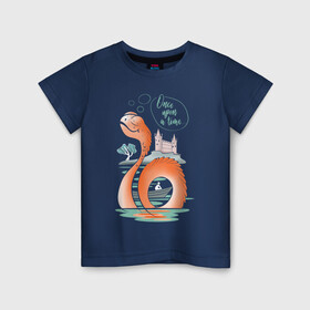 Детская футболка хлопок с принтом Сказочный морской змей в Кировске, 100% хлопок | круглый вырез горловины, полуприлегающий силуэт, длина до линии бедер | змей | змея | морской змей. несси | сказка | сказочный | фэнтази