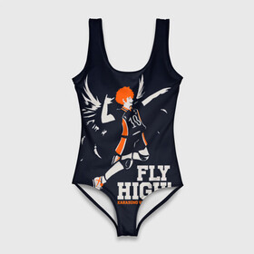 Купальник-боди 3D с принтом fly high! Шоё Хината Haikyuu!! в Кировске, 82% полиэстер, 18% эластан | Круглая горловина, круглый вырез на спине | 10 номер | anime | haikyu | haikyuu | hinata shoyo | karasuno | manga | аниме | волейбол | волейбольный клуб | иероглифы | карасуно | лети высоко | лого | манга | надпись | прыжок | старшая школа | хаику | хаикую