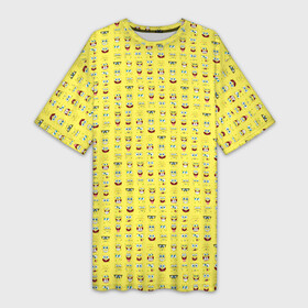 Платье-футболка 3D с принтом SpongeBobs facial expressions в Кировске,  |  | Тематика изображения на принте: глаза | губка боб | лица | нос | рот | спанч боб