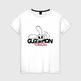 Женская футболка хлопок с принтом Guggimon Rabbit в Кировске, 100% хлопок | прямой крой, круглый вырез горловины, длина до линии бедер, слегка спущенное плечо | guggimon | superplastic | иллюстрация | кролик | логотип