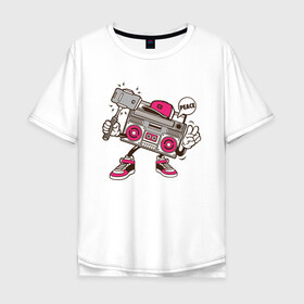 Мужская футболка хлопок Oversize с принтом Магнитофон делает сэлфи в Кировске, 100% хлопок | свободный крой, круглый ворот, “спинка” длиннее передней части | peace | бумбокс | катушка | магнитофон | мир | монопод | музыка | рэп | рэпер | сэлфи