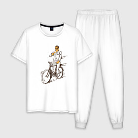 Мужская пижама хлопок с принтом Велосипед и пиво в Кировске, 100% хлопок | брюки и футболка прямого кроя, без карманов, на брюках мягкая резинка на поясе и по низу штанин
 | без рук | вело | велосипед | велосипедист | колеса | руль | спорт