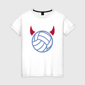 Женская футболка хлопок с принтом Volleyball Devil в Кировске, 100% хлопок | прямой крой, круглый вырез горловины, длина до линии бедер, слегка спущенное плечо | ball | beach | game | sport | volley | volleyball | волейбол | волейболист | волейболистка | гол | игра | игрок | мяч | площадка | пляж | пляжный | победа | сетка | спорт | тренер | чемпион