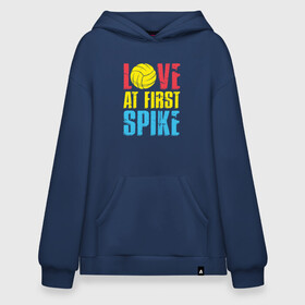 Худи SuperOversize хлопок с принтом Love at first spike в Кировске, 70% хлопок, 30% полиэстер, мягкий начес внутри | карман-кенгуру, эластичная резинка на манжетах и по нижней кромке, двухслойный капюшон
 | ball | beach | game | sport | volley | volleyball | волейбол | волейболист | волейболистка | гол | игра | игрок | мяч | площадка | пляж | пляжный | победа | сетка | спорт | тренер | чемпион