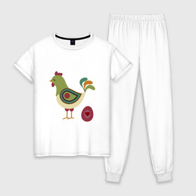 Женская пижама хлопок с принтом Птица с яйцом и сердцем  в Кировске, 100% хлопок | брюки и футболка прямого кроя, без карманов, на брюках мягкая резинка на поясе и по низу штанин | аннотация | животных | картинки | курица | популярные | птица | сердце | яйцо