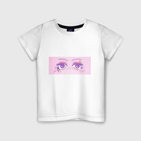 Детская футболка хлопок с принтом Аниме глазки в Кировске, 100% хлопок | круглый вырез горловины, полуприлегающий силуэт, длина до линии бедер | Тематика изображения на принте: kawaii | блестки | макияж | милота | розовый
