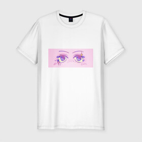 Мужская футболка хлопок Slim с принтом Аниме глазки в Кировске, 92% хлопок, 8% лайкра | приталенный силуэт, круглый вырез ворота, длина до линии бедра, короткий рукав | kawaii | блестки | макияж | милота | розовый