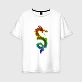 Женская футболка хлопок Oversize с принтом Дракон в Кировске, 100% хлопок | свободный крой, круглый ворот, спущенный рукав, длина до линии бедер
 | дракон | змей | мифический дракой | радужный дракон | разноцветное