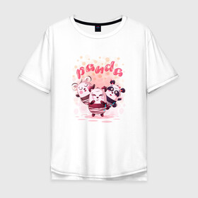 Мужская футболка хлопок Oversize с принтом Три медведя Panda в Кировске, 100% хлопок | свободный крой, круглый ворот, “спинка” длиннее передней части | Тематика изображения на принте: panda | животное | медведи | медведь | мишки | панда | панды