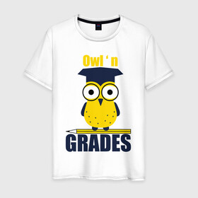 Мужская футболка хлопок с принтом Owl Grades в Кировске, 100% хлопок | прямой крой, круглый вырез горловины, длина до линии бедер, слегка спущенное плечо. | арт | иллюстрация | карандаш | сова | студент