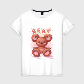 Женская футболка хлопок с принтом Медвежонок Bear в Кировске, 100% хлопок | прямой крой, круглый вырез горловины, длина до линии бедер, слегка спущенное плечо | bear | grizzly | kuma | гриззли | гризли | грозный | крутой | медведь | медвежонок | мишка