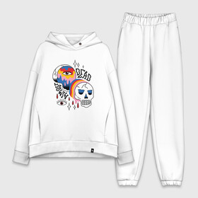 Женский костюм хлопок Oversize с принтом Trippy Almost Dead Skull Тату в Кировске,  |  | death | demon | eye | fashion | grim | halloween | horror | paint | reaper | soul | souls | tattoo | глаз | демон | душ | душа | жнец | краска | мистика | мода | мрачный | почти мёртв | радуга | скелеты | смайлик | собиратель | ужасы |