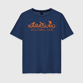 Женская футболка хлопок Oversize с принтом Волейбольный клуб КАРАСУНО в Кировске, 100% хлопок | свободный крой, круглый ворот, спущенный рукав, длина до линии бедер
 | anime | haikyu | haikyuu | karasuno | karasuno high | manga | аниме | волейбол | волейбольный клуб | ворон | вороны | карасуно | крылья | лого | логотип | манга | надпись | птица | старшая школа | хаику | хаикую
