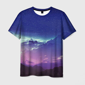 Мужская футболка 3D с принтом Звездное небо в Кировске, 100% полиэфир | прямой крой, круглый вырез горловины, длина до линии бедер | Тематика изображения на принте: звезды | космос | мир | небо | облака | природа