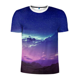 Мужская футболка 3D спортивная с принтом Звездное небо в Кировске, 100% полиэстер с улучшенными характеристиками | приталенный силуэт, круглая горловина, широкие плечи, сужается к линии бедра | Тематика изображения на принте: звезды | космос | мир | небо | облака | природа