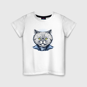 Детская футболка хлопок с принтом Голова серьезного кота в Кировске, 100% хлопок | круглый вырез горловины, полуприлегающий силуэт, длина до линии бедер | cat | kawaii | kitten | kitty | pussycat | кот | котенок | котик | кошачьи | кошка | милый