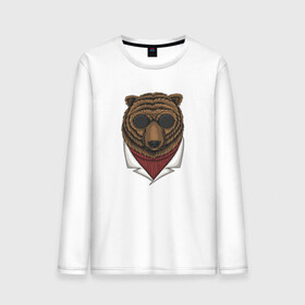 Мужской лонгслив хлопок с принтом Крутой Медведь в очках в Кировске, 100% хлопок |  | bear | grizzly | kuma | гриззли | гризли | грозный | крутой | медведь | медвежонок | мишка