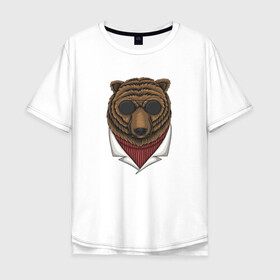 Мужская футболка хлопок Oversize с принтом Крутой Медведь в очках в Кировске, 100% хлопок | свободный крой, круглый ворот, “спинка” длиннее передней части | bear | grizzly | kuma | гриззли | гризли | грозный | крутой | медведь | медвежонок | мишка