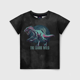 Детская футболка 3D с принтом The dark wild в Кировске, 100% гипоаллергенный полиэфир | прямой крой, круглый вырез горловины, длина до линии бедер, чуть спущенное плечо, ткань немного тянется | арт | графика | динозавр | животные | звери | ночь | тьма | ужасы | юрский период
