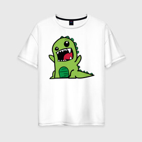 Женская футболка хлопок Oversize с принтом Дракон в Кировске, 100% хлопок | свободный крой, круглый ворот, спущенный рукав, длина до линии бедер
 | дракон | зеленый | зубы | мульт | мультяшный | страшный