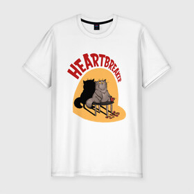 Мужская футболка хлопок Slim с принтом Хартбрейкер в Кировске, 92% хлопок, 8% лайкра | приталенный силуэт, круглый вырез ворота, длина до линии бедра, короткий рукав | bird born | birdborn | heart | ирония | кот | котики | коты | любовь | сердечки | сердце | юмор