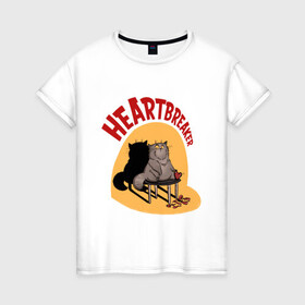 Женская футболка хлопок с принтом Хартбрейкер в Кировске, 100% хлопок | прямой крой, круглый вырез горловины, длина до линии бедер, слегка спущенное плечо | bird born | birdborn | heart | ирония | кот | котики | коты | любовь | сердечки | сердце | юмор