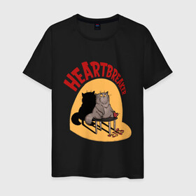 Мужская футболка хлопок с принтом Хартбрейкер в Кировске, 100% хлопок | прямой крой, круглый вырез горловины, длина до линии бедер, слегка спущенное плечо. | bird born | birdborn | heart | ирония | кот | котики | коты | любовь | сердечки | сердце | юмор