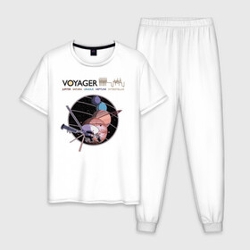 Мужская пижама хлопок с принтом VOYAGER в Кировске, 100% хлопок | брюки и футболка прямого кроя, без карманов, на брюках мягкая резинка на поясе и по низу штанин
 | space | voyager | амс | вояджер | зонд | космос | планеты | сатурн | уран | юпитер