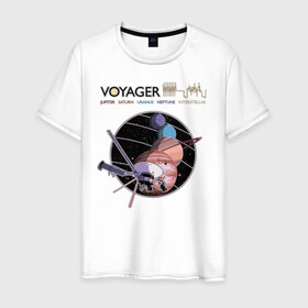 Мужская футболка хлопок с принтом VOYAGER в Кировске, 100% хлопок | прямой крой, круглый вырез горловины, длина до линии бедер, слегка спущенное плечо. | space | voyager | амс | вояджер | зонд | космос | планеты | сатурн | уран | юпитер