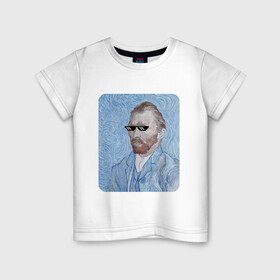 Детская футболка хлопок с принтом Ван Гог в очках в Кировске, 100% хлопок | круглый вырез горловины, полуприлегающий силуэт, длина до линии бедер | автопортрет | арт | ван гог | ван гог мем | звезда | звёздная ночь | крутой | мемасик | мемасные очки | очки | очки из мема | пиджак | художник