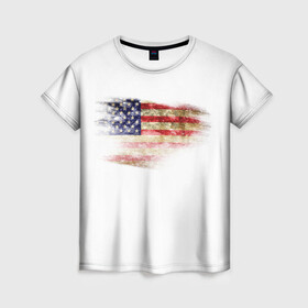 Женская футболка 3D с принтом USA в Кировске, 100% полиэфир ( синтетическое хлопкоподобное полотно) | прямой крой, круглый вырез горловины, длина до линии бедер | америка | американский флаг | драный | потертый | текстура | флаг