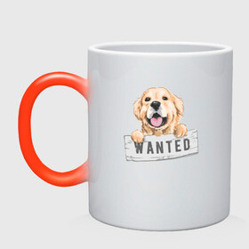 Кружка хамелеон с принтом Dog Wanted в Кировске, керамика | меняет цвет при нагревании, емкость 330 мл | cute | dog | wanted | woof | гав | забавный | пес | песель | песик | смешной | собака | собачка | щенок