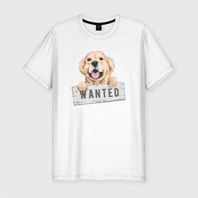 Мужская футболка хлопок Slim с принтом Dog Wanted в Кировске, 92% хлопок, 8% лайкра | приталенный силуэт, круглый вырез ворота, длина до линии бедра, короткий рукав | cute | dog | wanted | woof | гав | забавный | пес | песель | песик | смешной | собака | собачка | щенок