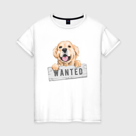 Женская футболка хлопок с принтом Dog Wanted в Кировске, 100% хлопок | прямой крой, круглый вырез горловины, длина до линии бедер, слегка спущенное плечо | cute | dog | wanted | woof | гав | забавный | пес | песель | песик | смешной | собака | собачка | щенок