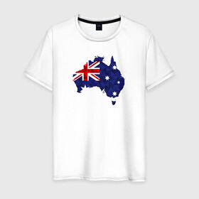 Мужская футболка хлопок с принтом Австралия в Кировске, 100% хлопок | прямой крой, круглый вырез горловины, длина до линии бедер, слегка спущенное плечо. | карта | материк | мира | силуэт | страны | флаг
