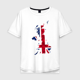 Мужская футболка хлопок Oversize с принтом Великобритания в Кировске, 100% хлопок | свободный крой, круглый ворот, “спинка” длиннее передней части | Тематика изображения на принте: карта | мира | остров | силуэт | страны | флаг