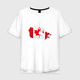 Мужская футболка хлопок Oversize с принтом Канада в Кировске, 100% хлопок | свободный крой, круглый ворот, “спинка” длиннее передней части | Тематика изображения на принте: карта | клен | мира | силуэт | страны | флаг