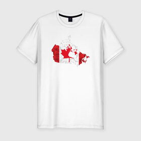 Мужская футболка хлопок Slim с принтом Канада в Кировске, 92% хлопок, 8% лайкра | приталенный силуэт, круглый вырез ворота, длина до линии бедра, короткий рукав | карта | клен | мира | силуэт | страны | флаг