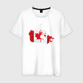 Мужская футболка хлопок с принтом Канада в Кировске, 100% хлопок | прямой крой, круглый вырез горловины, длина до линии бедер, слегка спущенное плечо. | карта | клен | мира | силуэт | страны | флаг