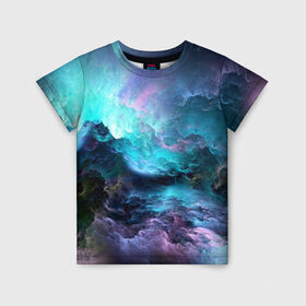 Детская футболка 3D с принтом Космическое море в Кировске, 100% гипоаллергенный полиэфир | прямой крой, круглый вырез горловины, длина до линии бедер, чуть спущенное плечо, ткань немного тянется | вода | волны | космическое море | космос | море | облака | свет | шторм