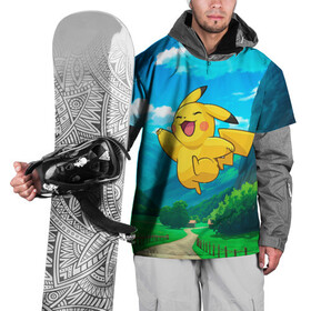 Накидка на куртку 3D с принтом Радостный Пикачу в прыжке в Кировске, 100% полиэстер |  | anime | picachu | pikachu | аниме | милый | пика | пикачу | покебол | покемон