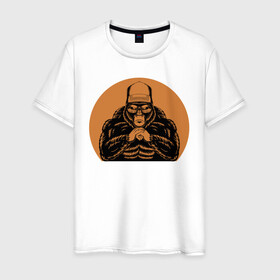Мужская футболка хлопок с принтом Думать в Кировске, 100% хлопок | прямой крой, круглый вырез горловины, длина до линии бедер, слегка спущенное плечо. | горилла | думать | животные | иллюстрация | конг