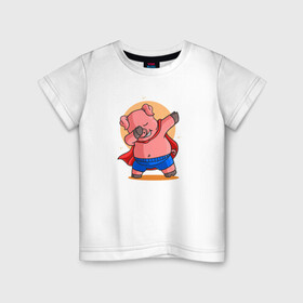 Детская футболка хлопок с принтом Свинка супермен даббинг в Кировске, 100% хлопок | круглый вырез горловины, полуприлегающий силуэт, длина до линии бедер | dab | pig | даб | даббинг | животное | свинка | свинья | супермен | хрюша | хрюшка
