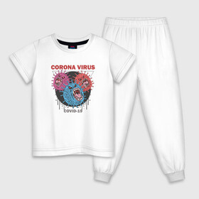 Детская пижама хлопок с принтом Коронавирус Coronavirus в Кировске, 100% хлопок |  брюки и футболка прямого кроя, без карманов, на брюках мягкая резинка на поясе и по низу штанин
 | coronavirus | covid | вирус | ковид | корона | коронавирус | пандемия | самоизоляция