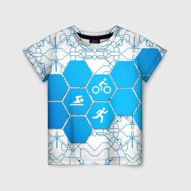 Детская футболка 3D с принтом Плыви, Крути, Беги в Кировске, 100% гипоаллергенный полиэфир | прямой крой, круглый вырез горловины, длина до линии бедер, чуть спущенное плечо, ткань немного тянется | bike | ironman | run | running | swim | swimming | triathlon | бег | бегун | велосипед | велоспорт | выносливость | железный человек | плавание | спорт на выносливость | триатлон | цикличный вид спорта
