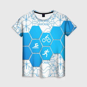 Женская футболка 3D с принтом Плыви, Крути, Беги в Кировске, 100% полиэфир ( синтетическое хлопкоподобное полотно) | прямой крой, круглый вырез горловины, длина до линии бедер | bike | ironman | run | running | swim | swimming | triathlon | бег | бегун | велосипед | велоспорт | выносливость | железный человек | плавание | спорт на выносливость | триатлон | цикличный вид спорта