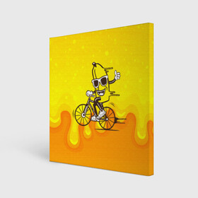 Холст квадратный с принтом Банан на велосипеде в Кировске, 100% ПВХ |  | байк | банан | бананчик | велик | велосипед | живой банан | спорт