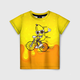 Детская футболка 3D с принтом Банан на велосипеде в Кировске, 100% гипоаллергенный полиэфир | прямой крой, круглый вырез горловины, длина до линии бедер, чуть спущенное плечо, ткань немного тянется | байк | банан | бананчик | велик | велосипед | живой банан | спорт